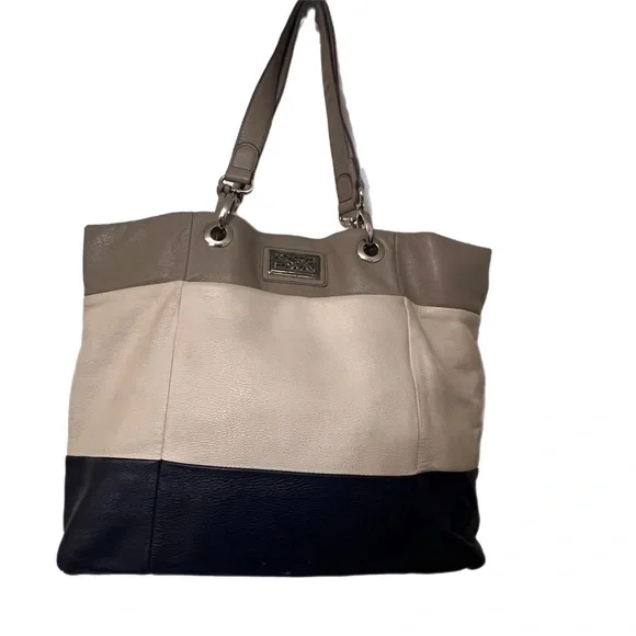 BRIGHTON Color Block Stripes Leather Extra Large Shoulder Tote Bag - Picture 2 of 12